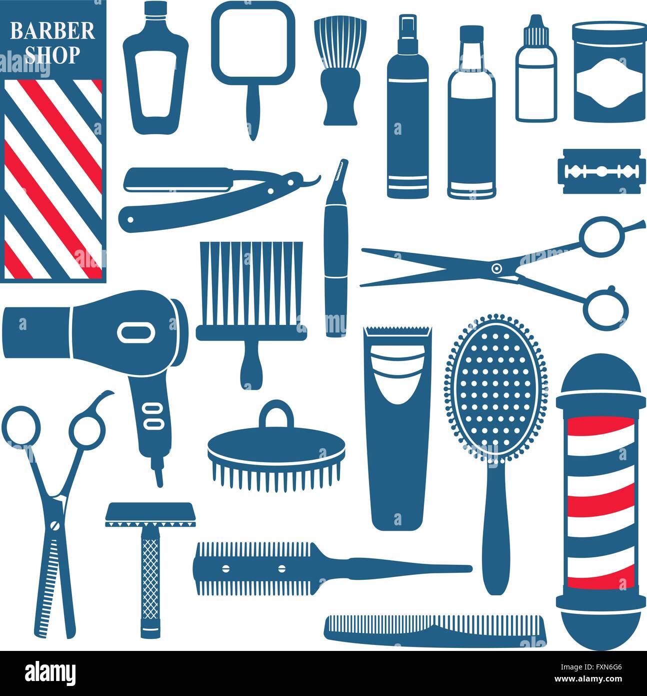 Salon de coiffure et coiffeur related icons set Illustration de Vecteur