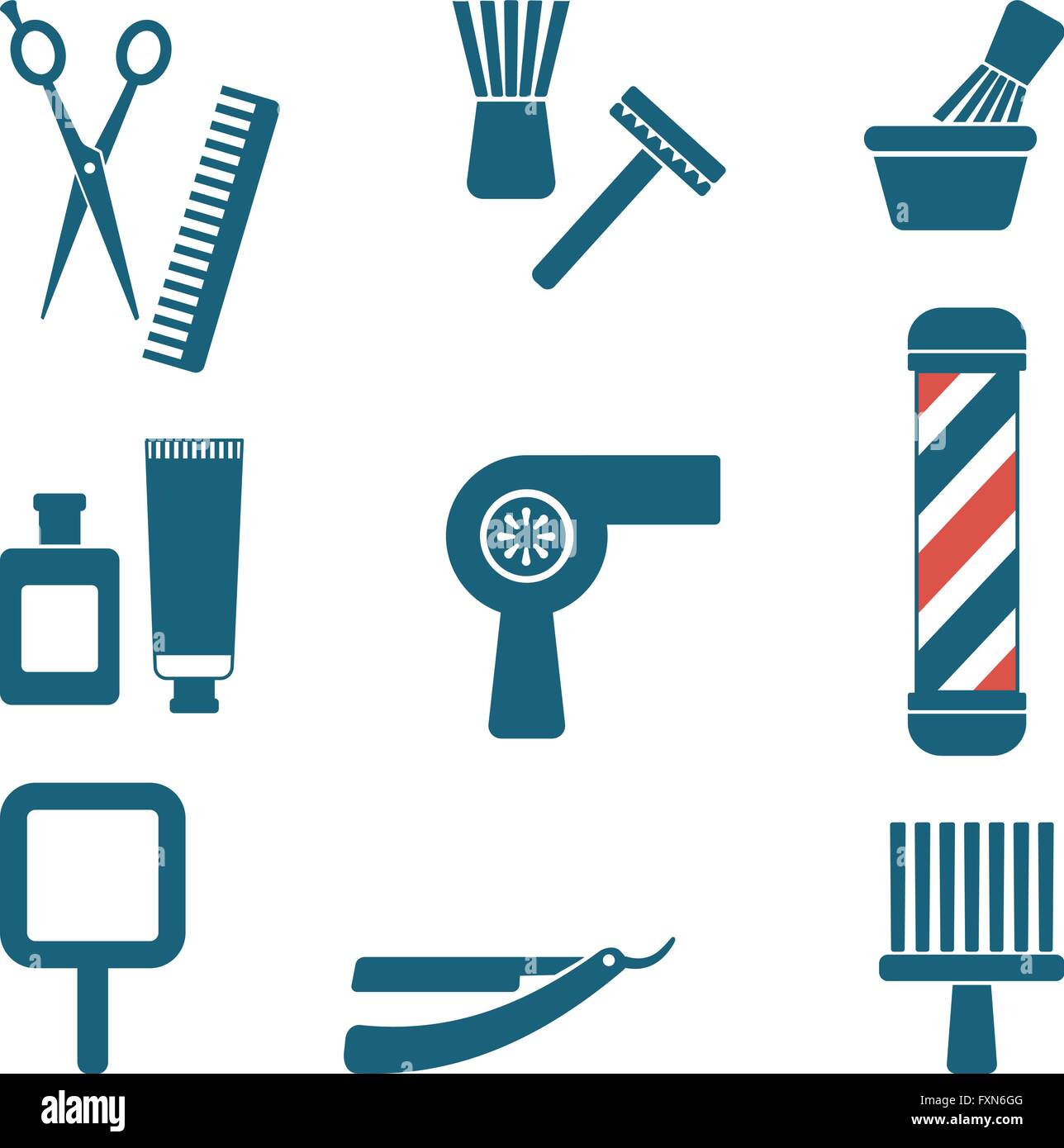 Salon de coiffure et coiffure silhouette icons set 3 Illustration de Vecteur