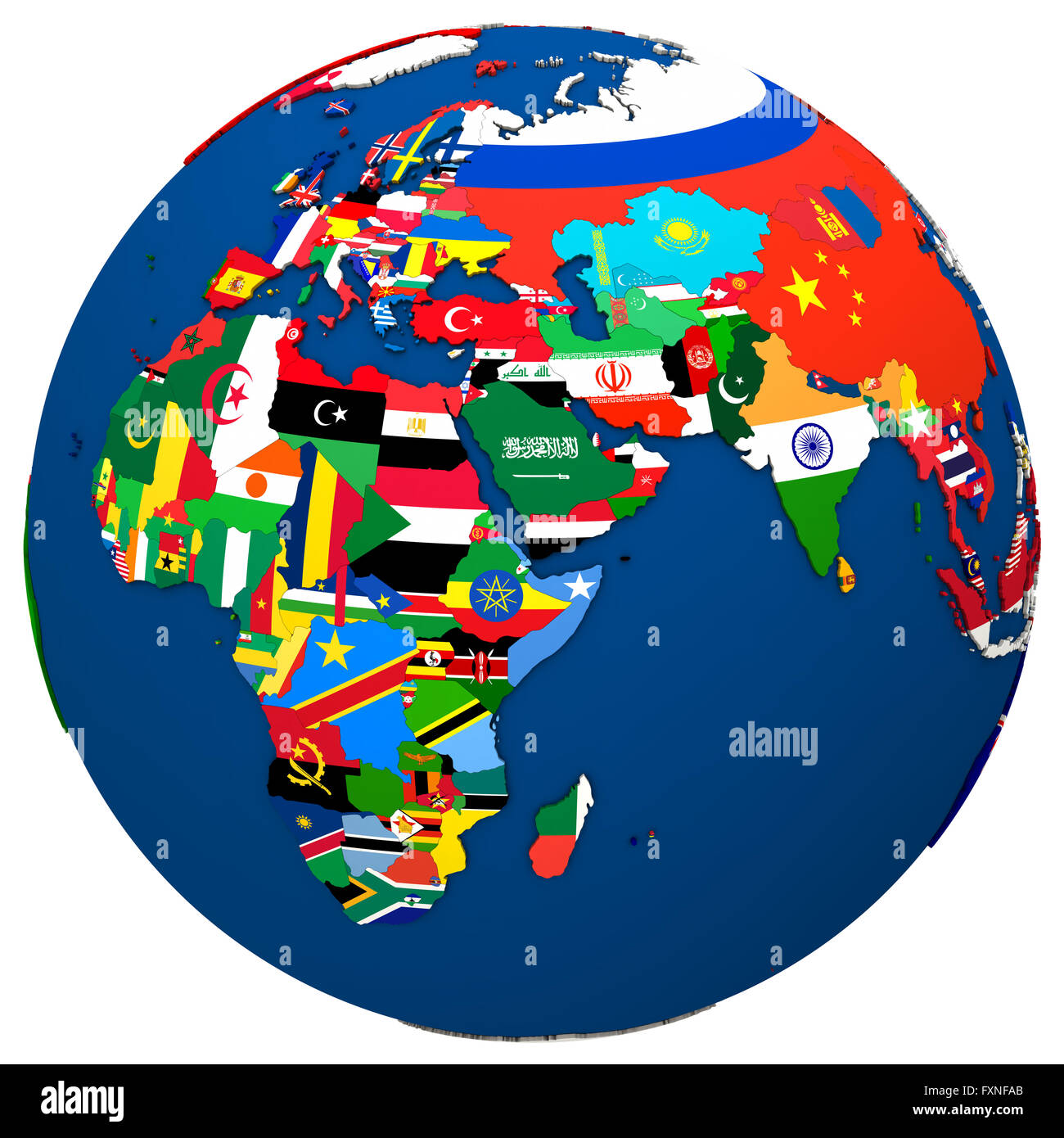 Carte Politique De Leurope Afrique Et Moyen Orient Avec Chaque Pays Represente Par Son Drapeau National 3d Illustration Isole Sur Fxnfab 