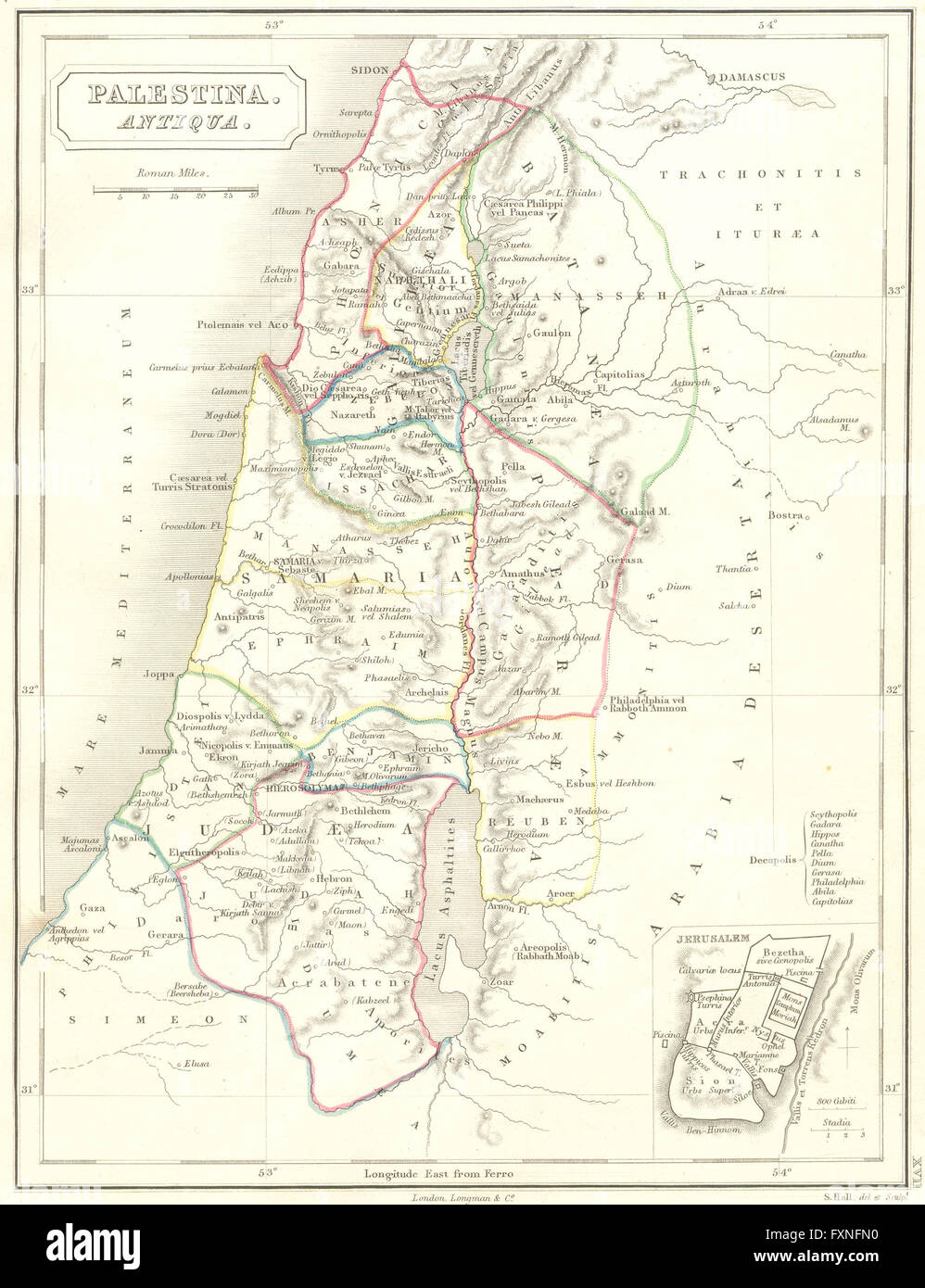 Palestine : Israël, Palestine, Antiqua carte antique 1847 Banque D'Images