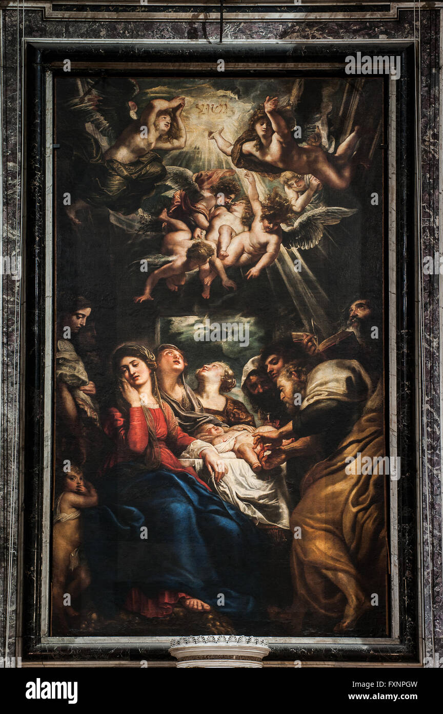 Italie Naples Chiesa del Gesù - Santissimi Ambrogio e Andrea Pieter Paul Rubens - 'Circoncisione" 1606 - à propos de l'autel majeur Banque D'Images