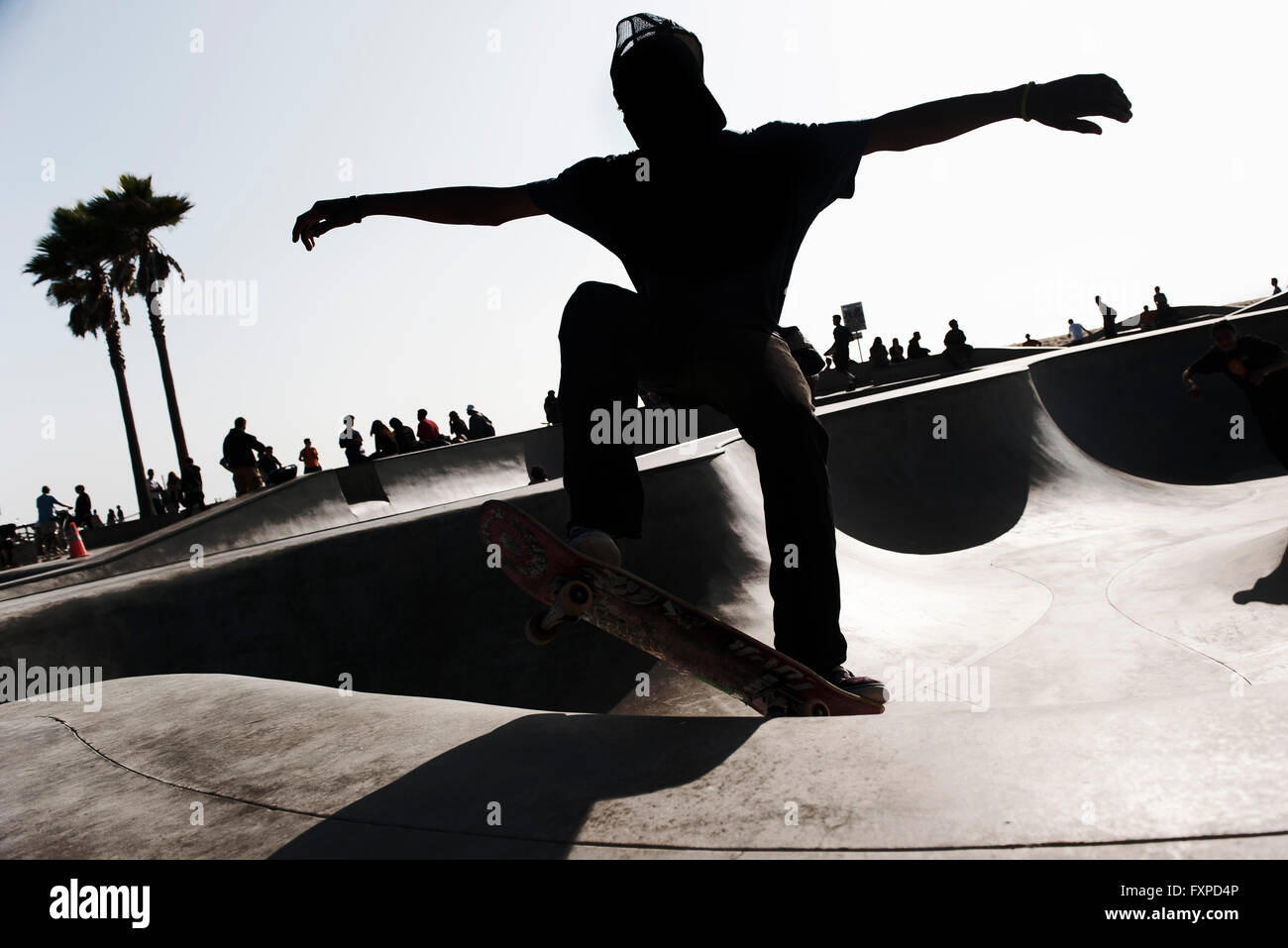 Jeune homme en skateboard skate park Banque D'Images