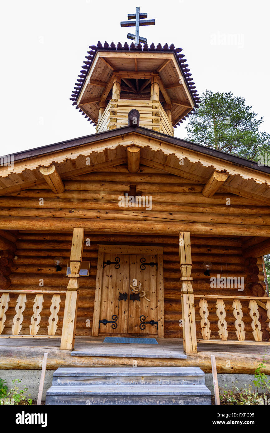 La célèbre église en bois de Nellim Banque D'Images
