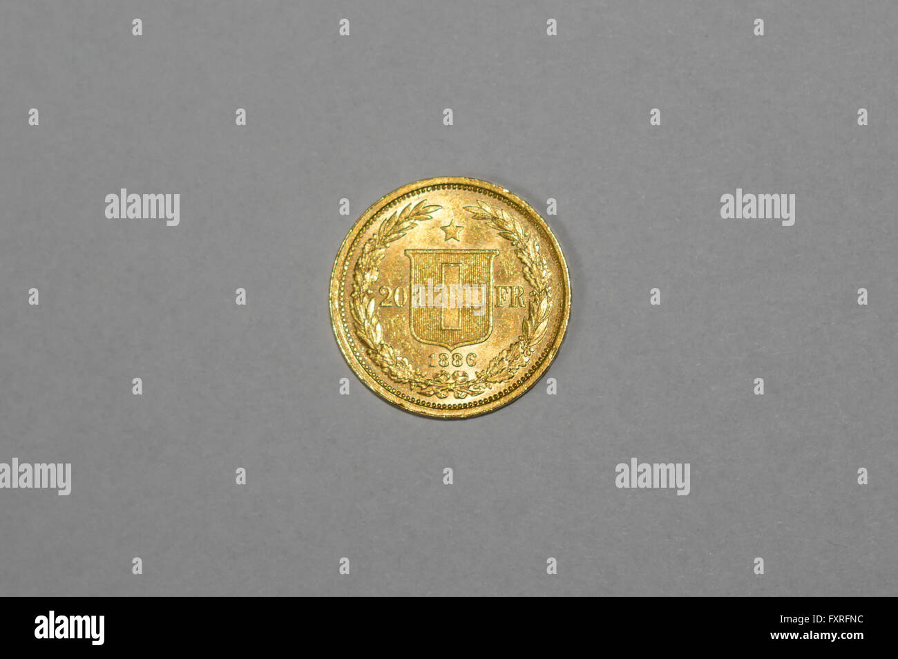 Pièce en or de 20 francs suisses, frappées en 1886. Banque D'Images