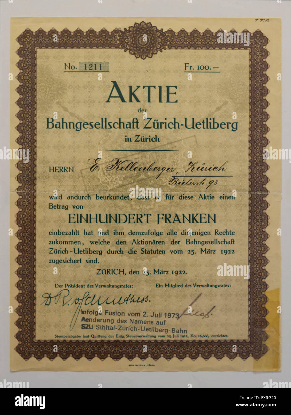 1922 Zürich-Üetliberg Bahngesellschaft de partager, aujourd'hui connu comme Sihltal-Zürich Üetlibergbahn SZU-. Banque D'Images
