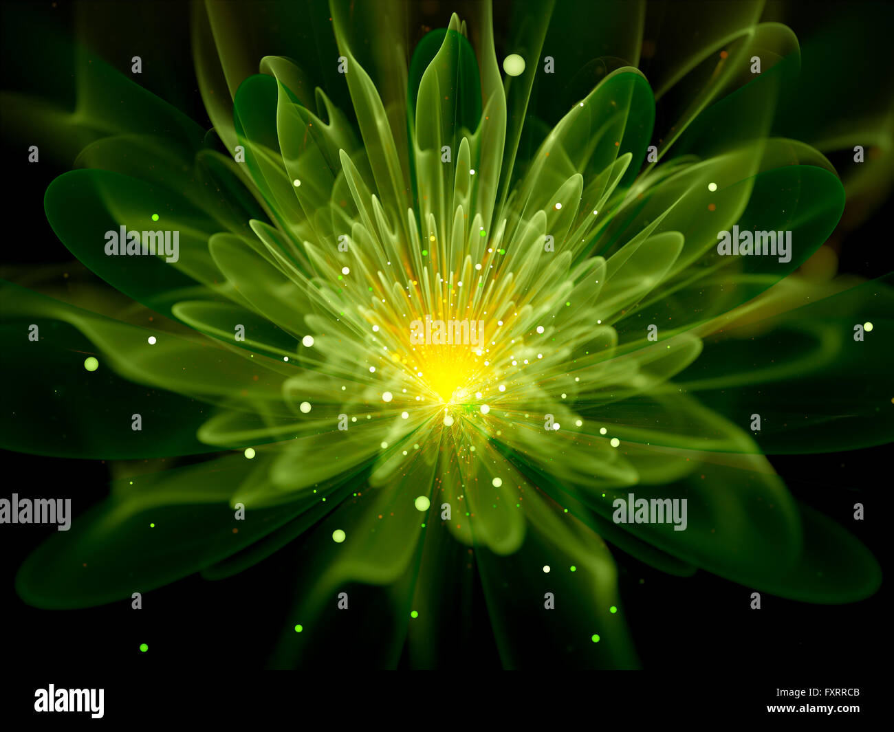 Fleur fractal lumineux vert, générée par ordinateur abstract background Banque D'Images