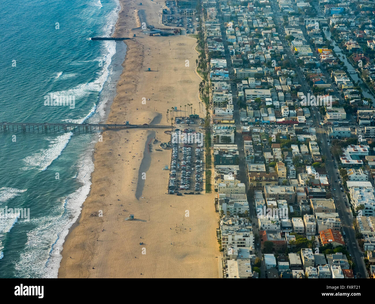 Vue aérienne, Pacifique, Venice Beach, plage, plage de sable, Marina del Rey, Los Angeles County, Californie, USA, United States Banque D'Images