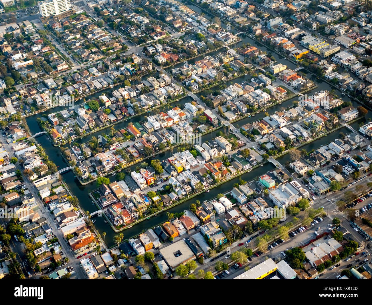 Vue aérienne, les canaux de Venise, Linnie Canal Park, canal, Marina del Rey, Los Angeles County, Californie, USA, Banque D'Images