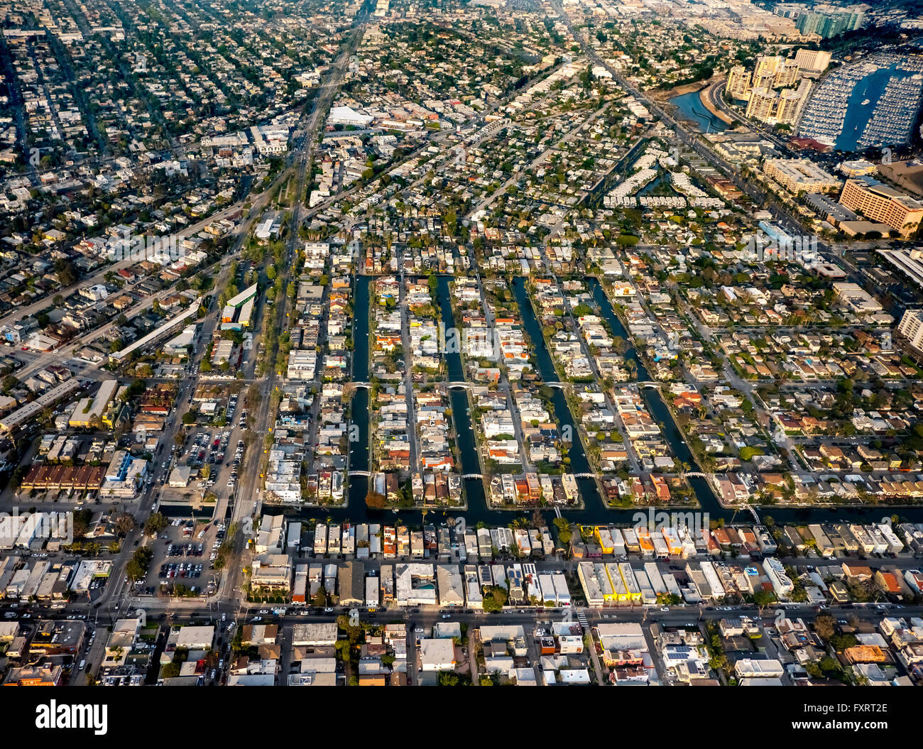 Vue aérienne, les canaux de Venise, Linnie Canal Park, canal, Marina del Rey, Los Angeles County, Californie, USA, Banque D'Images