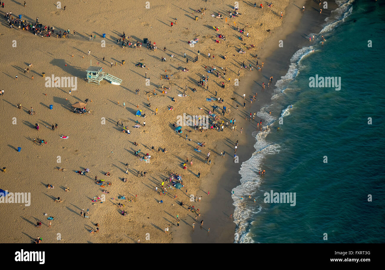 Vue aérienne, Santa Monica Beach, plage de sable, Marina del Rey, Los Angeles County, Californie, USA, United States of America, Banque D'Images
