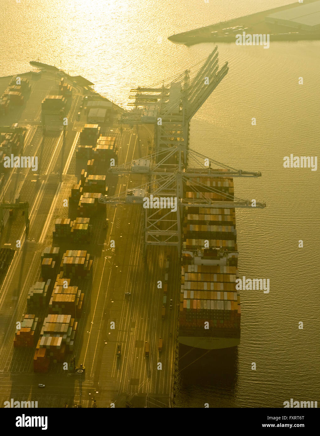 Vue aérienne, port à conteneurs de Long Beach dans la brume, Long Beach, Los Angeles County, Californie, USA, United States of America Banque D'Images