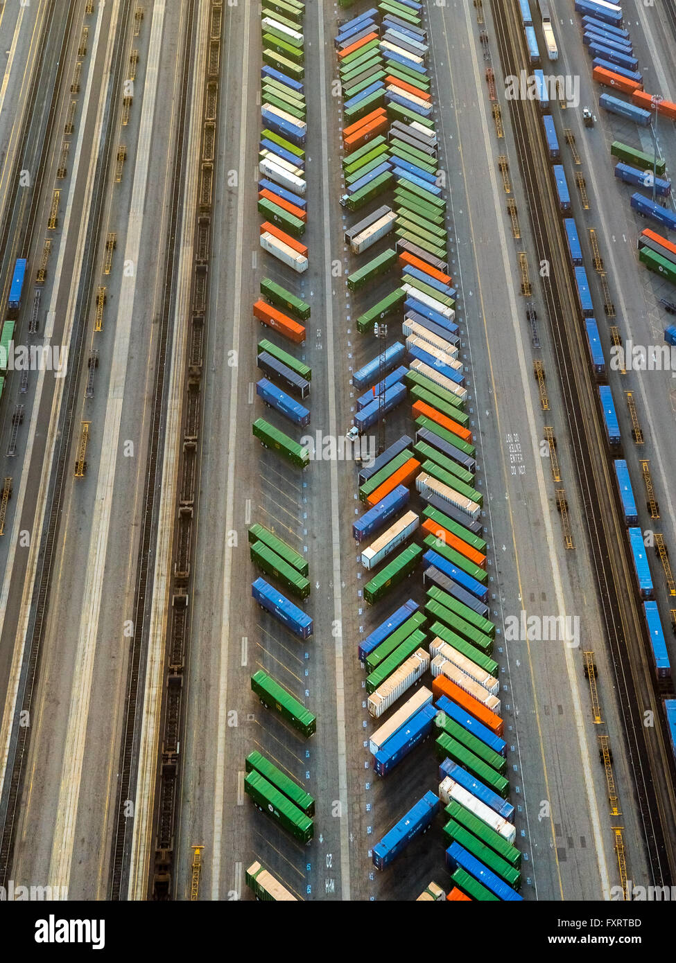 Vue aérienne, Terminal Conteneurs Maywood, Bandini Blvd, le fret ferroviaire, Commerce, Los Angeles County, Californie, USA, Banque D'Images