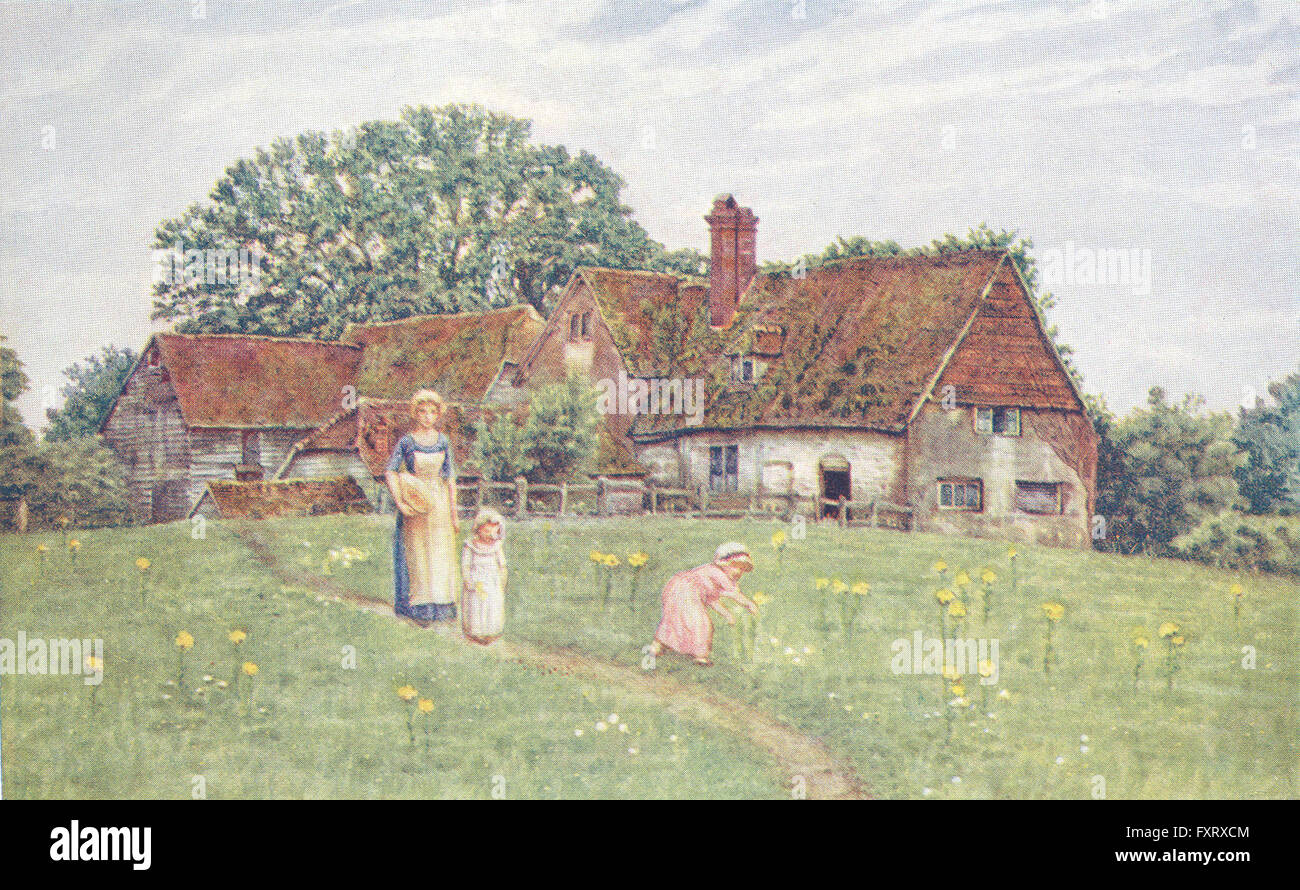 KATE GREENAWAY : CUMBS : Farm House, antique print 1905 Banque D'Images