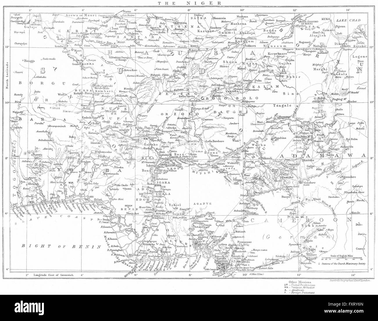 Nigéria/Cameroun église protestante anglicane, presbytérienne MISSIONS:map 1897 Banque D'Images