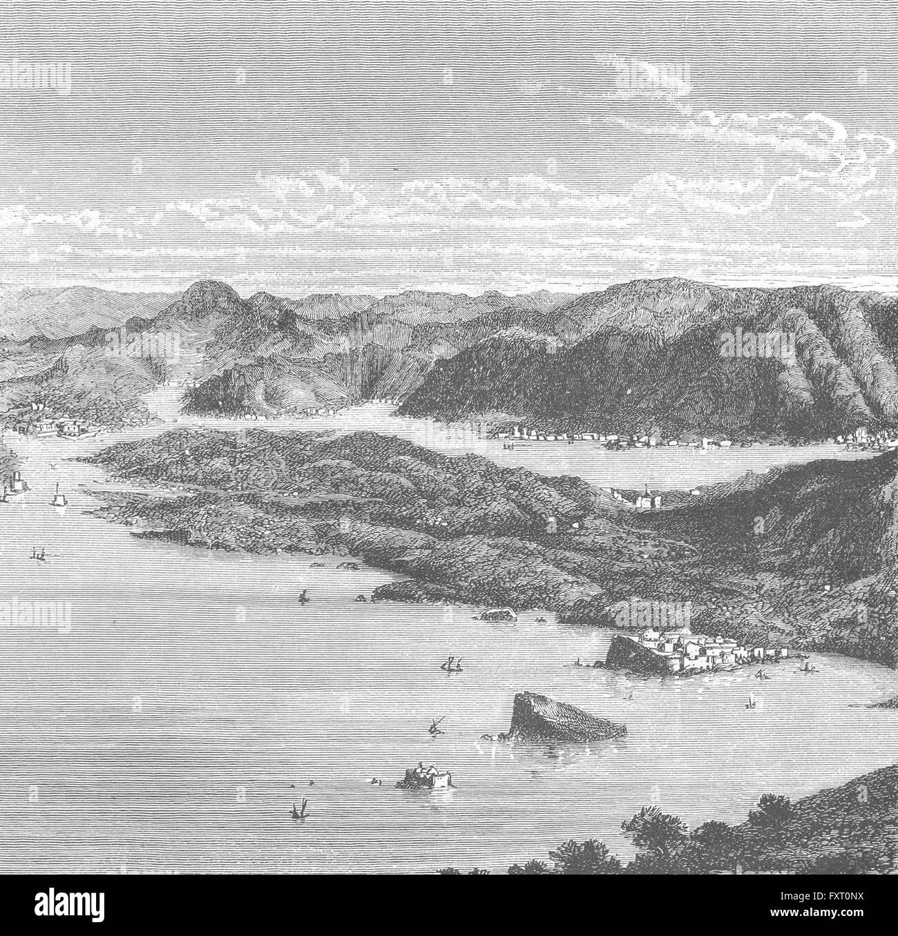 Monténégro : Panorama de la baie de Kotor, antique print c1885 Banque D'Images