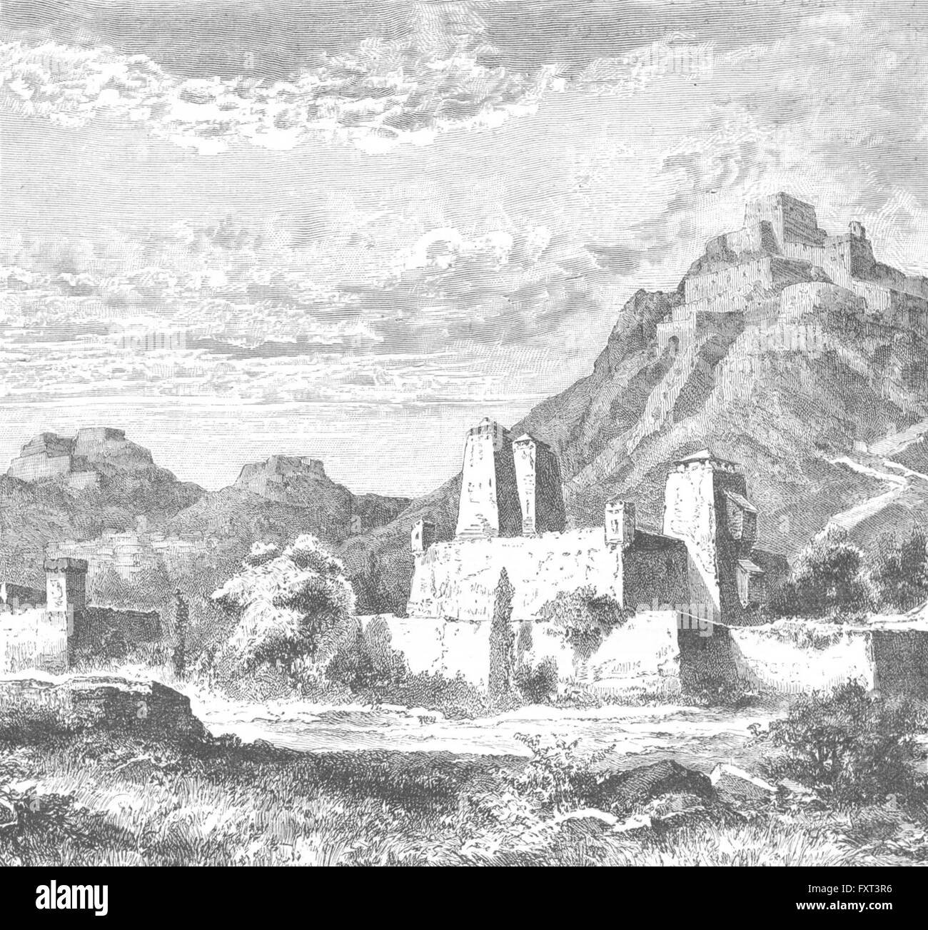 Le GANSU : villages fortifiés Lantchew, Province de, antique print c1885 Banque D'Images