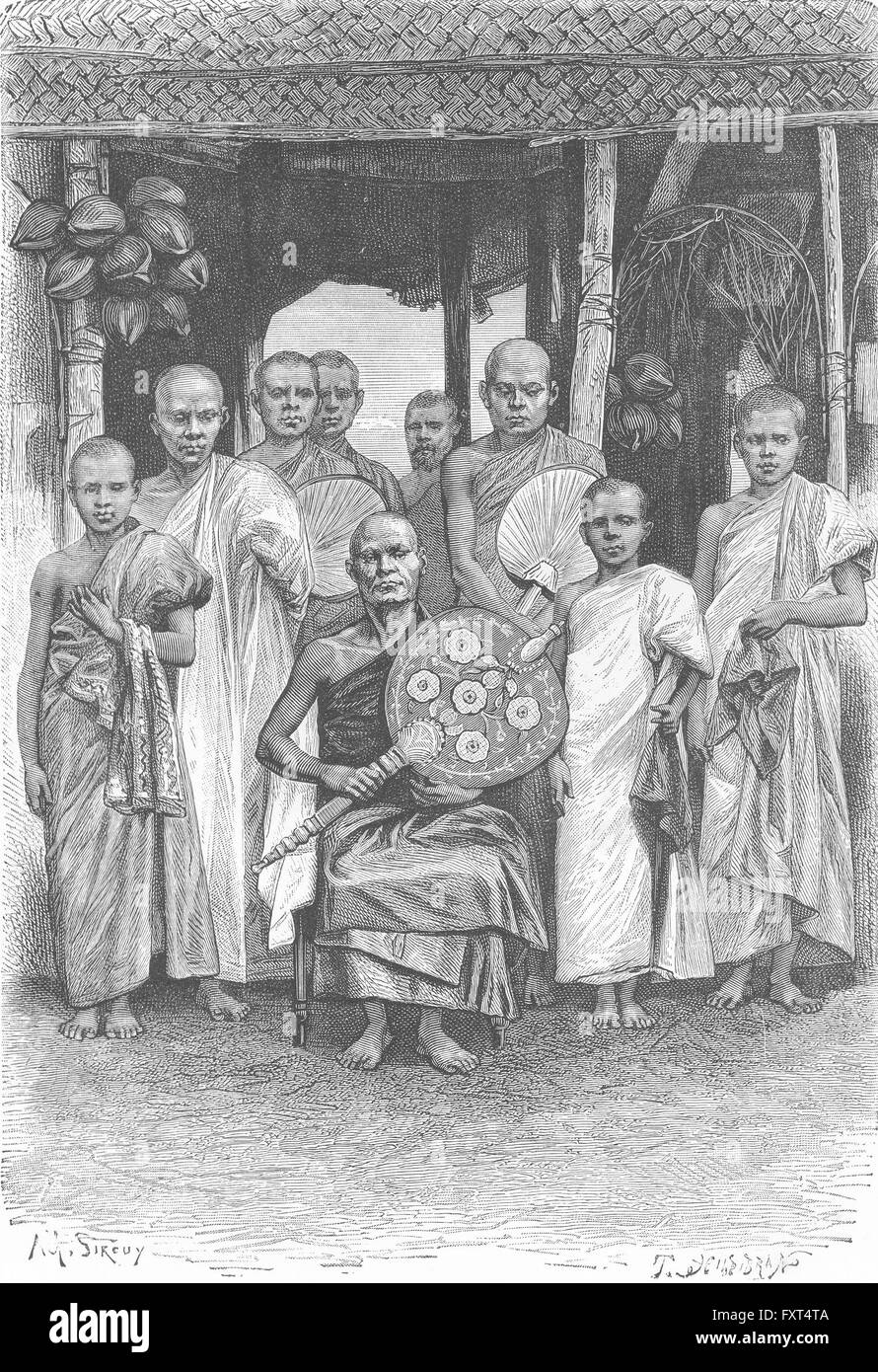 SRI LANKA : robe-prêtres bouddhistes cingalais, antique print c1885 Banque D'Images
