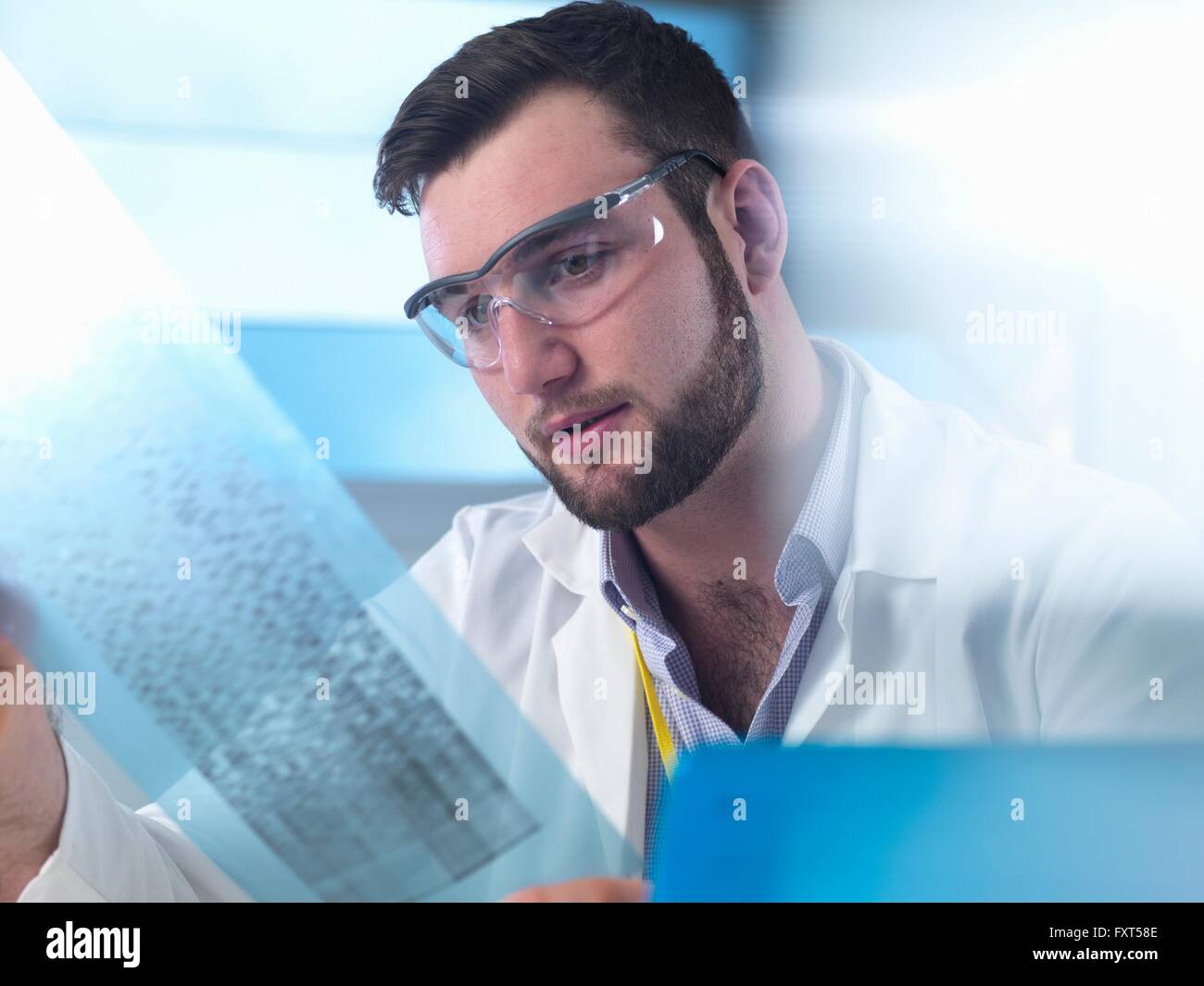 Scientist examining code ADN in laboratory Banque D'Images