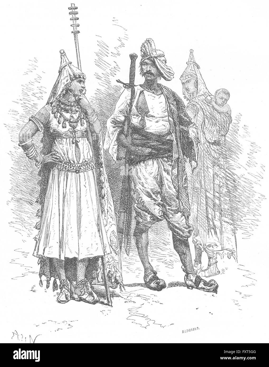 Inde : Types & Costumes-Banjari men & women, antique print c1885 Banque D'Images