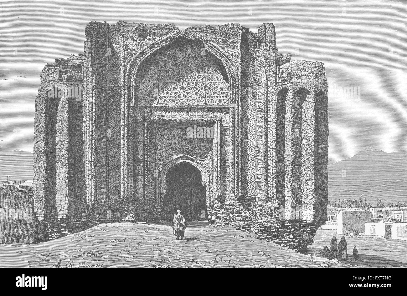 IRAN : mosquée Hamadan-Ruined de 14e siècle, antique print c1885 Banque D'Images