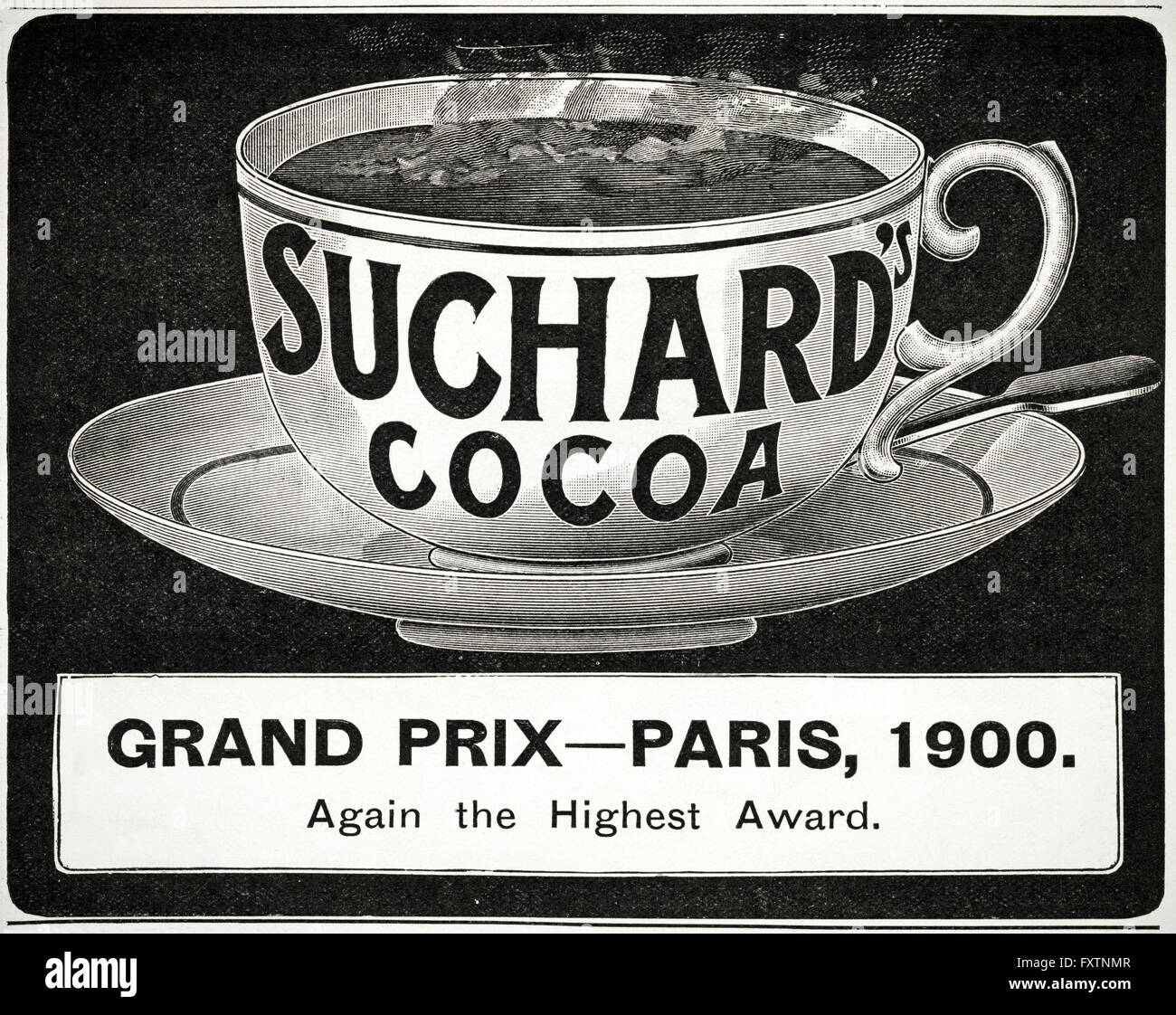 Old vintage original annonce magazine à partir de la fin de l'époque victorienne en date du 1900. Publicité Publicité Suchard boisson cacao primé Banque D'Images