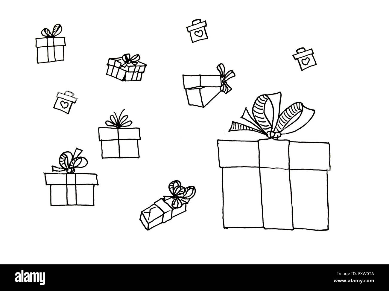Boîte-cadeau pour Noël. Série de 9 illustrations Banque D'Images