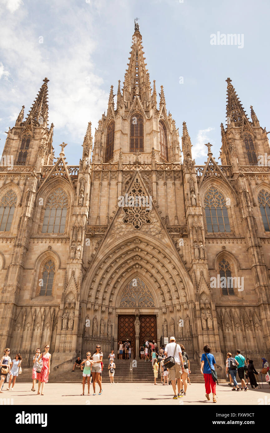 La Cathédrale de Barcelone, la cathédrale de la Sainte Croix et Sainte Eulalia, Barcelone, Espagne Banque D'Images