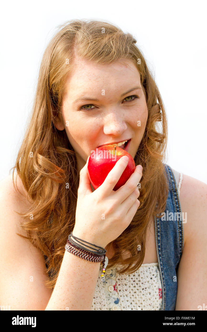 Apple,fille,manger,alimentation,femme,fruits,santé,en bonne santé Banque D'Images