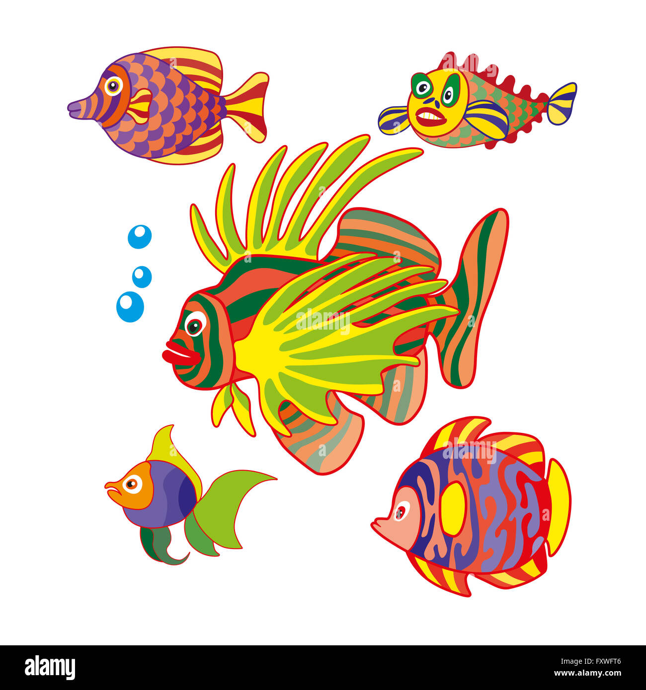 Ensemble de couleurs exotiques de poissons. Résumé poisson isolé sur fond blanc. illustration Banque D'Images