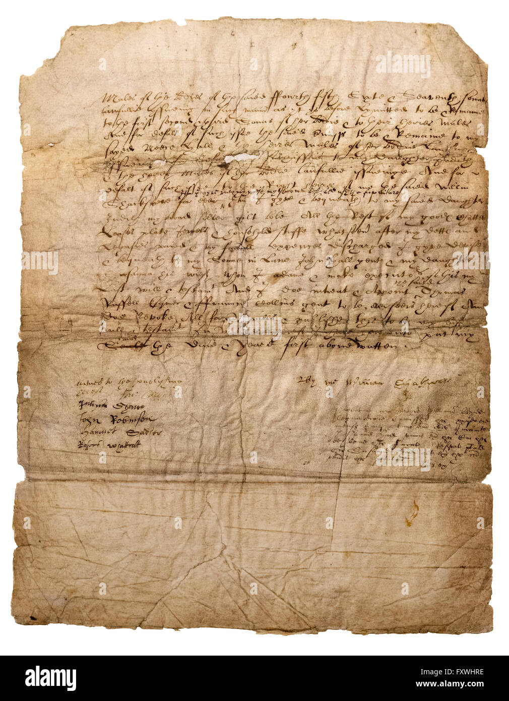 William Shakespeare's testament (Page 3 de 3). Sa signature sur la partie inférieure droite de la volonté est un des rares exemples survivants. Banque D'Images