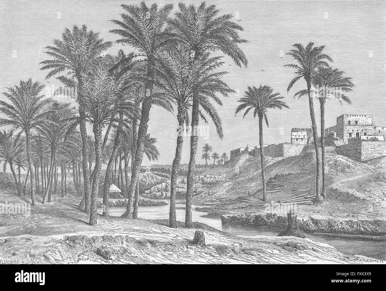Egypte : Sefi Canal à Fidemin-el-Fayoum, antique print c1885 Banque D'Images