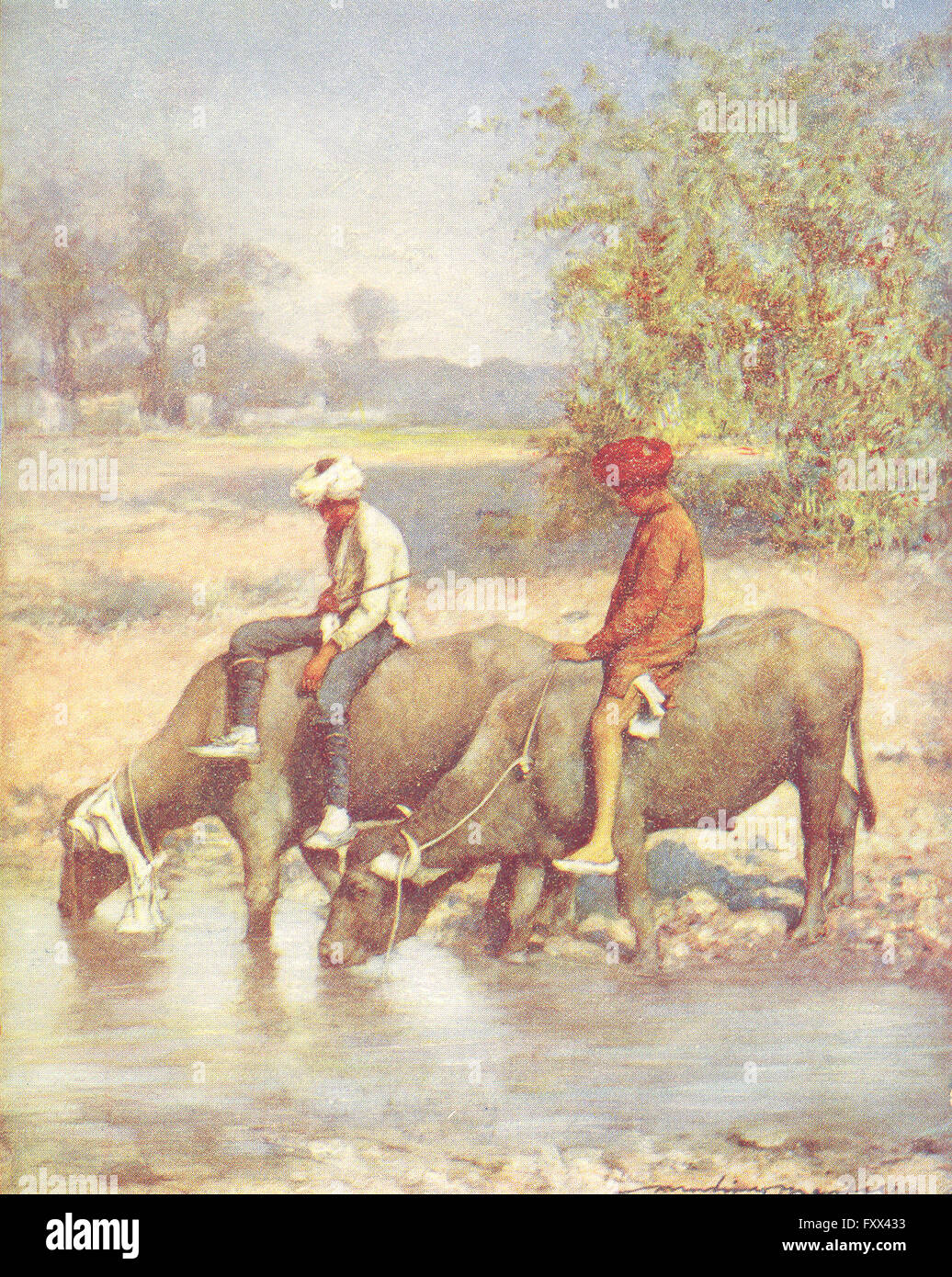 Inde : heures de loisirs. Les buffles d'eau, ancien 1905 Banque D'Images