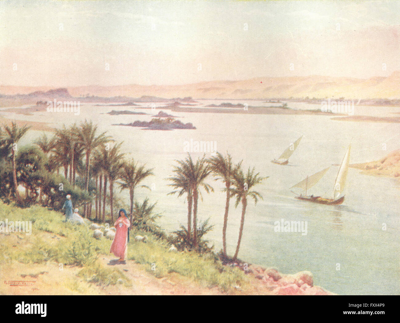 Égypte : Première cataracte à partir de l'île Eléphantine. Nil, antique print 1912 Banque D'Images Égypte : Première cataracte à partir de l'île Eléphantine. Nil, antique print 1912 Banque D'Images