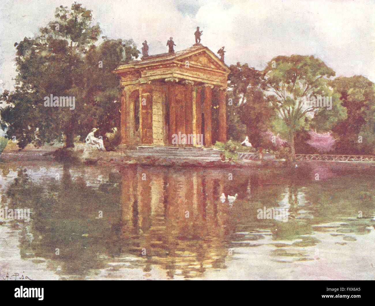 ROME : l'eau d'ornement, la Villa Borghese, antique print 1905 Banque D'Images