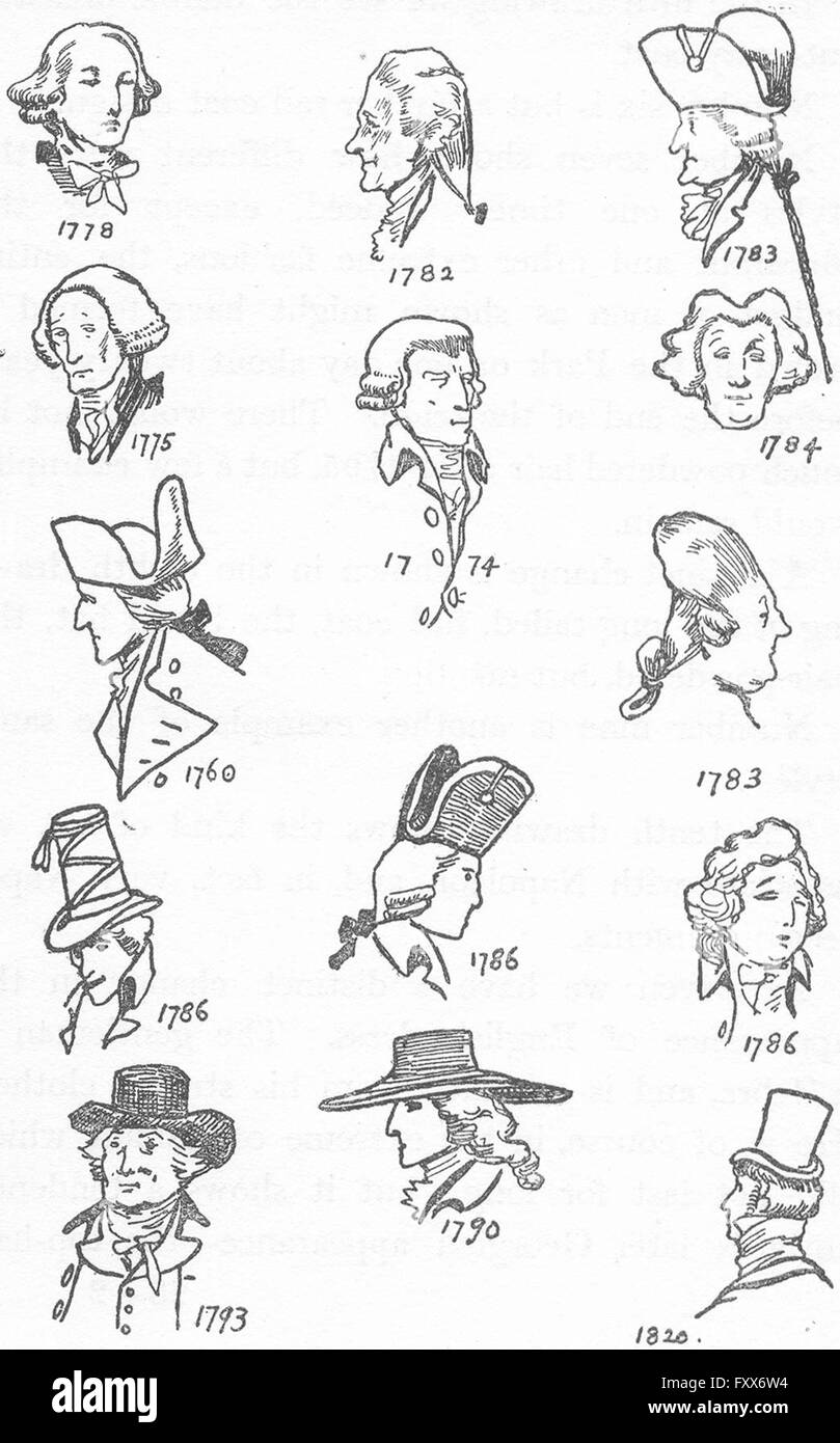 COSTUME : 1774-1820 Mens coiffures chapeaux, vintage print 1926 Banque D'Images
