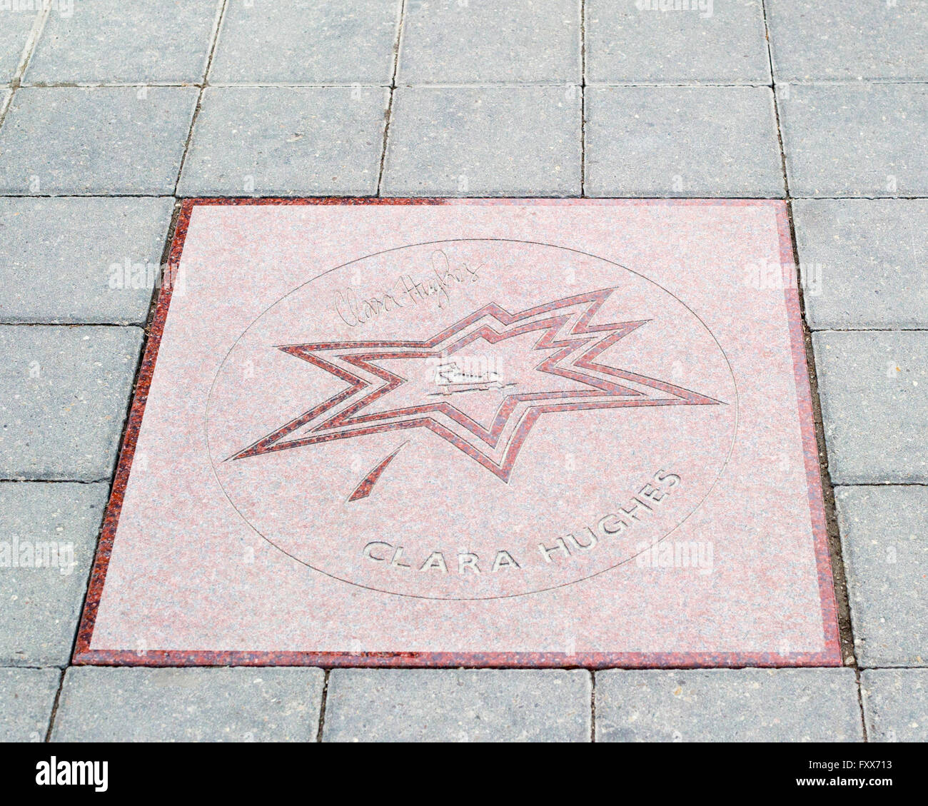 Canada's Walk of Fame, trottoir star dans la forme d'une feuille d'érable stylisée à reconnaître les réalisations de Clara Hughes Banque D'Images