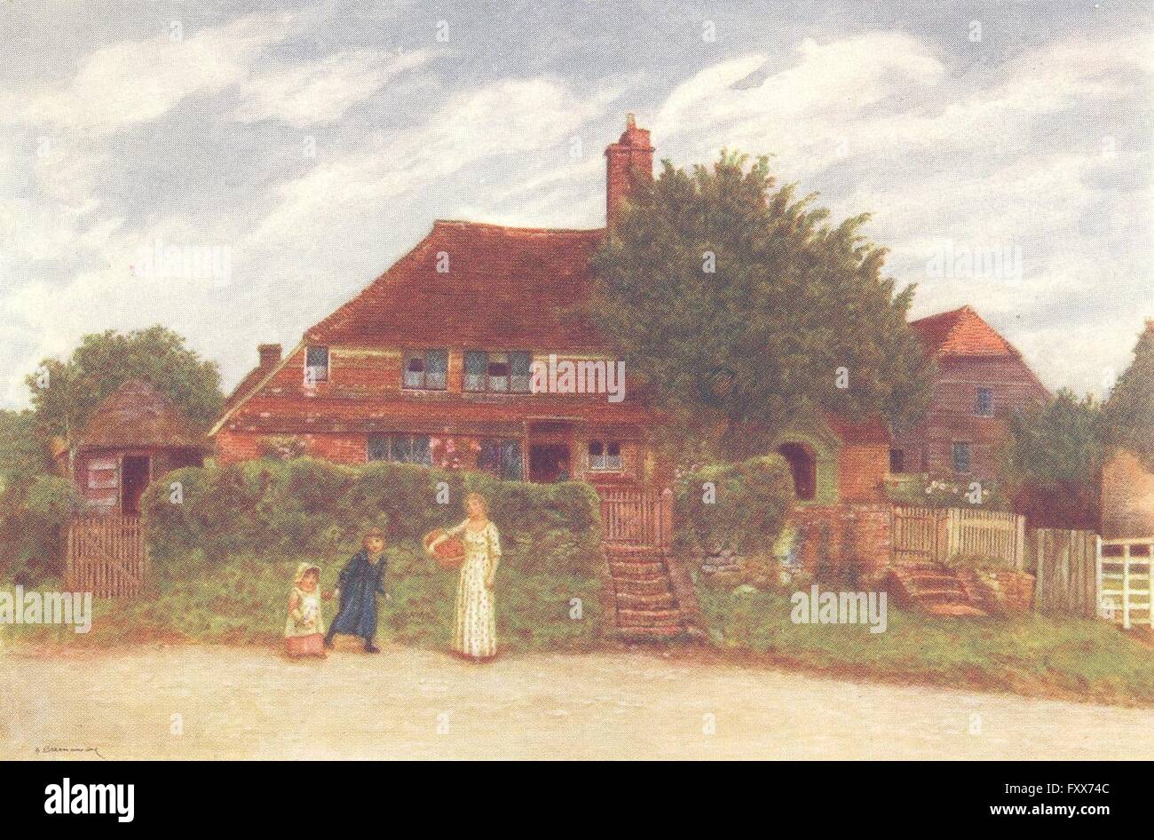 KATE GREENAWAY : Cottages, antique print 1905 Banque D'Images