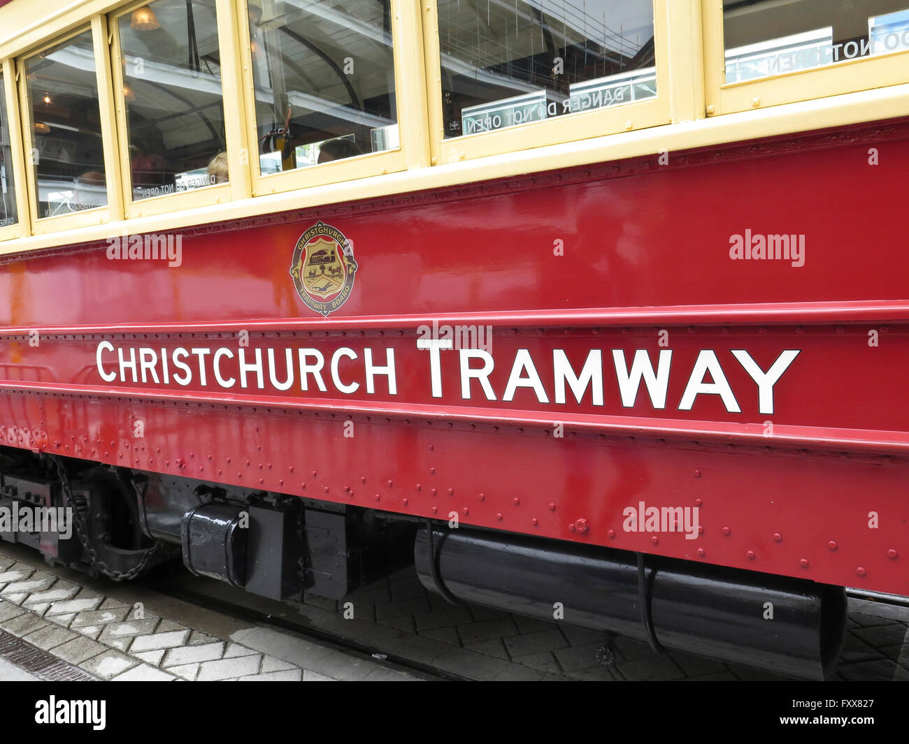 Tramway de Christchurch, dans l'île du Sud, Nouvelle-Zélande, après le tremblement de terre du 22 février 2011 Banque D'Images