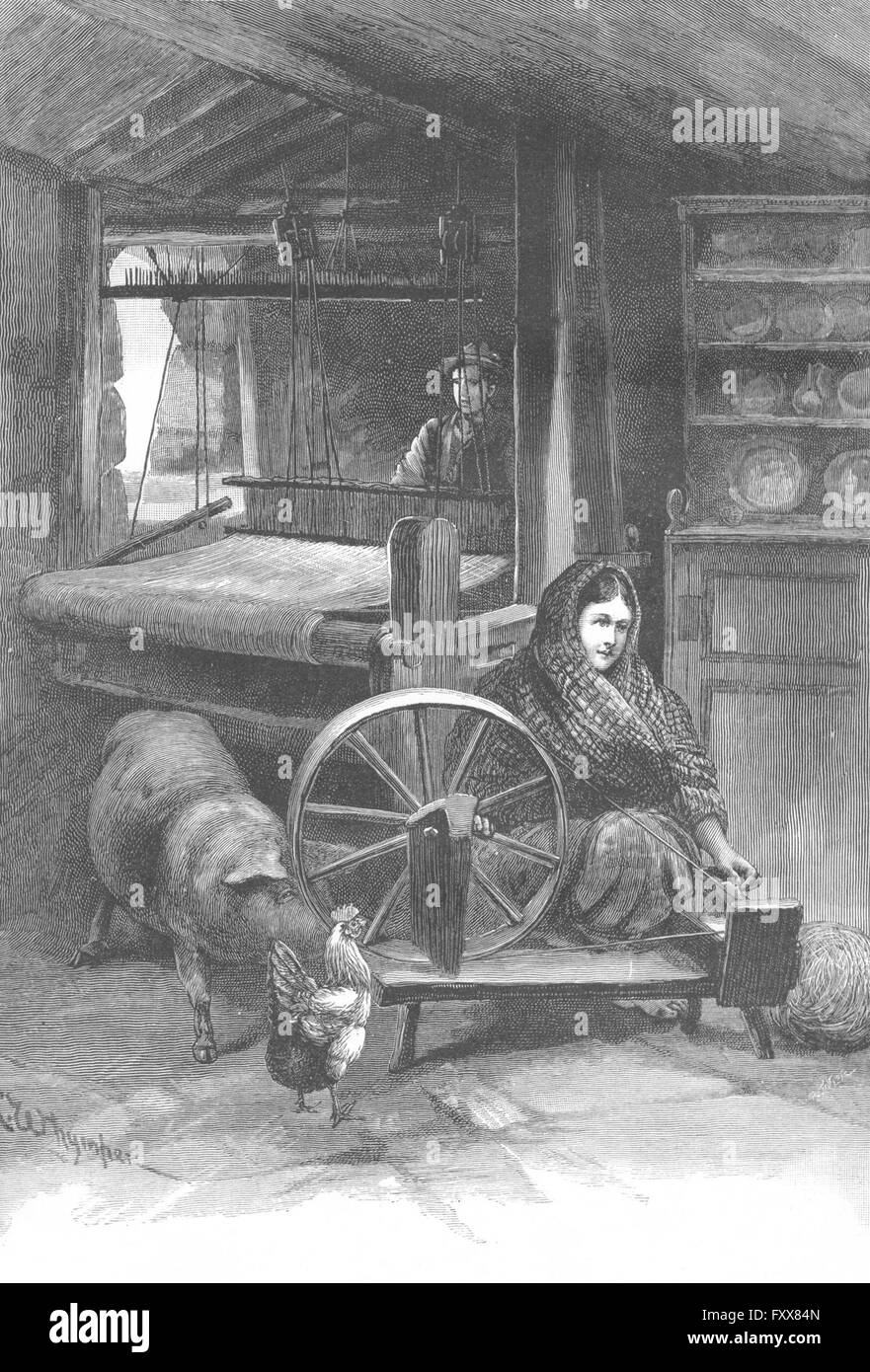 Irlande : Irish, part Loom weaver spinner, antique print 1888 Banque D'Images