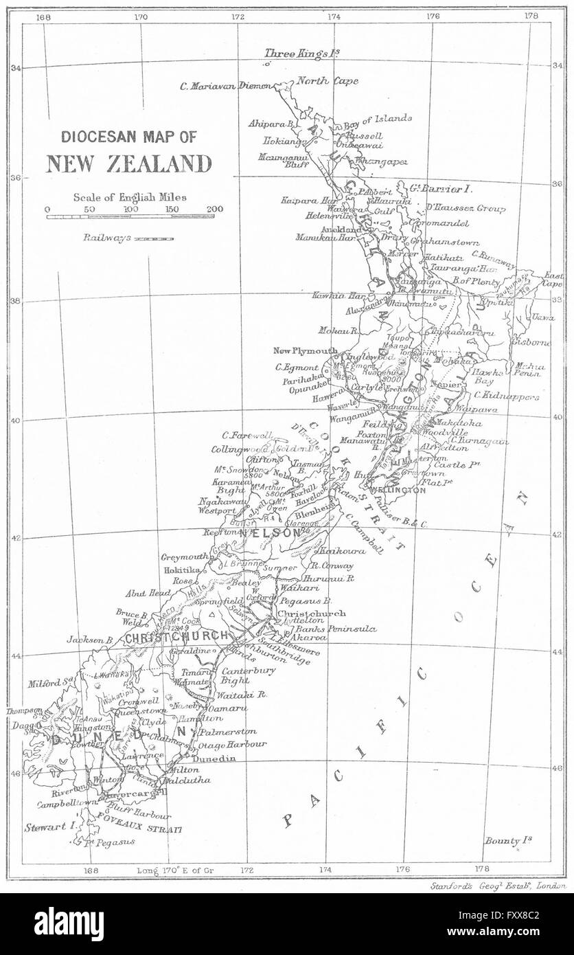 La NOUVELLE ZÉLANDE CARTE diocésaine : Villages de fer. L'église anglicane, 1897 Banque D'Images