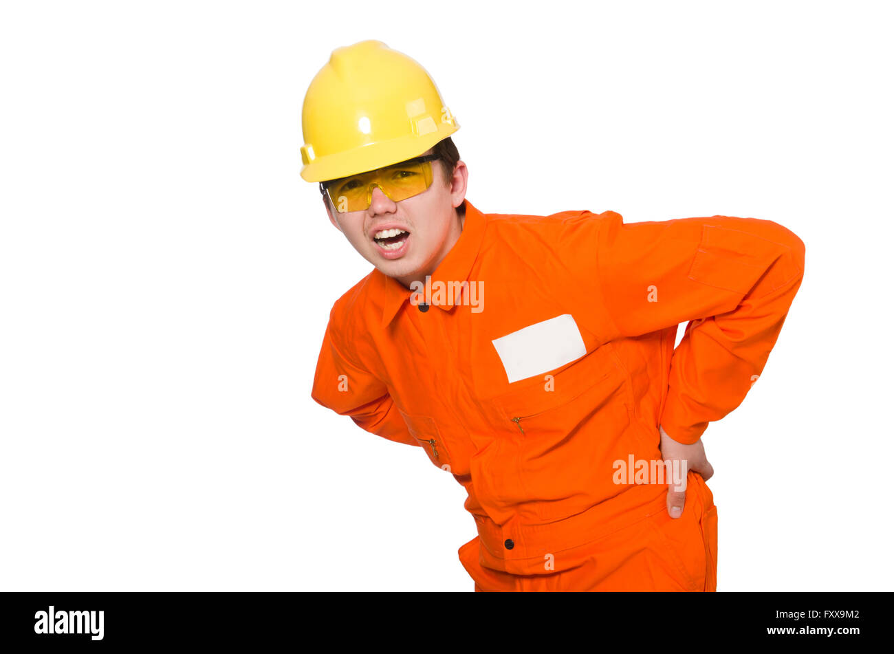 L'homme en combinaison orange isolated on white Photo Stock - Alamy