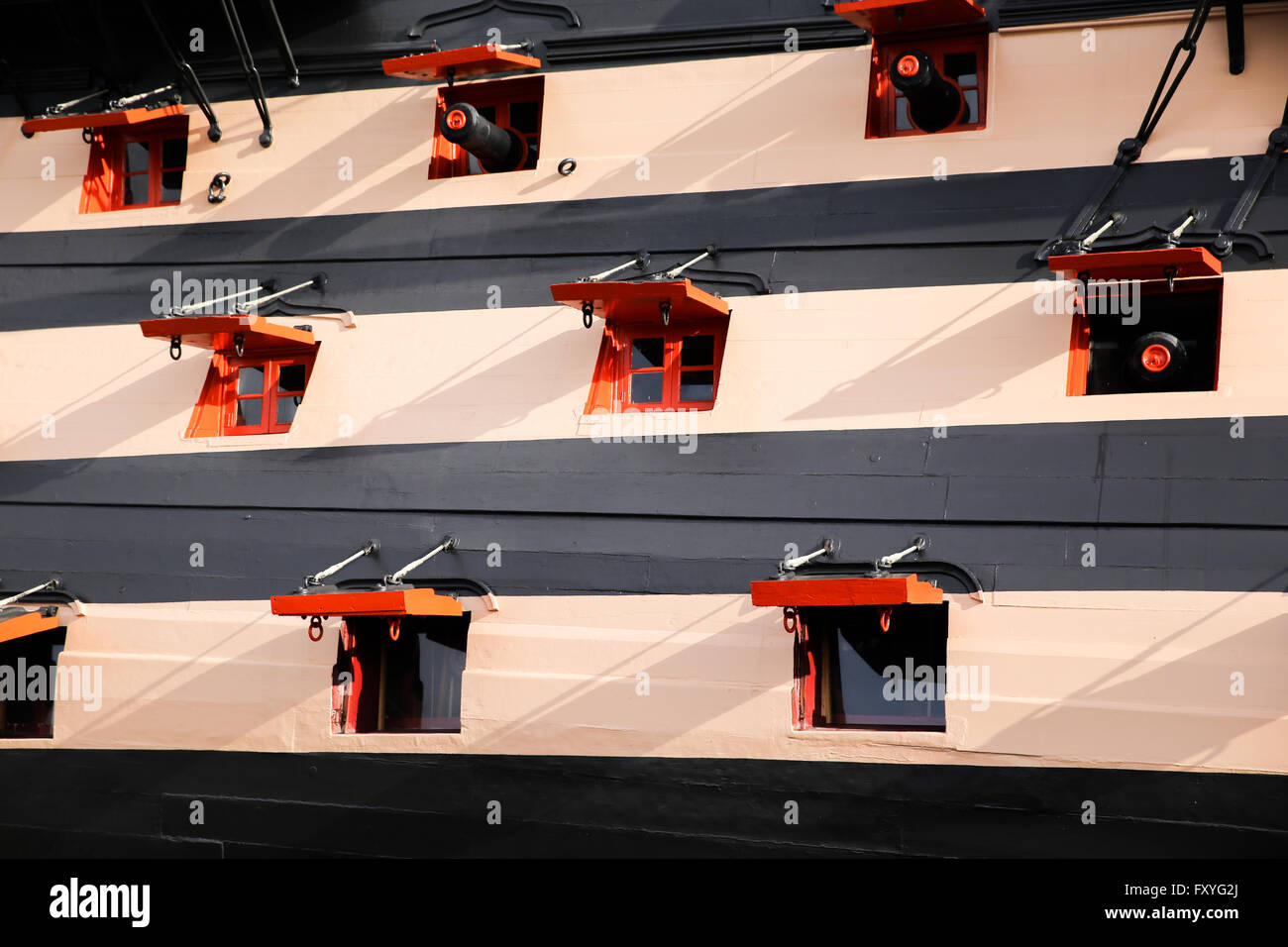 HMS Victory Ports d'armes à feu. Banque D'Images