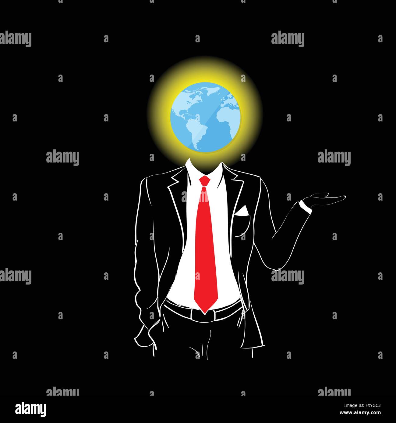Homme costume cravate rouge Silhouette tête terre Globe Image Vectorielle  Stock - Alamy