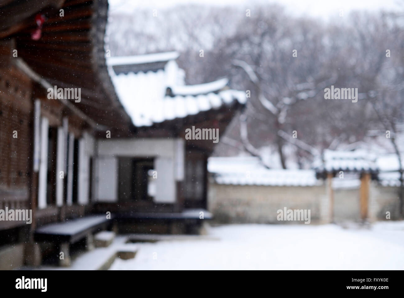 Décor de Palais Changdeokgung couverte de neige en Corée Banque D'Images