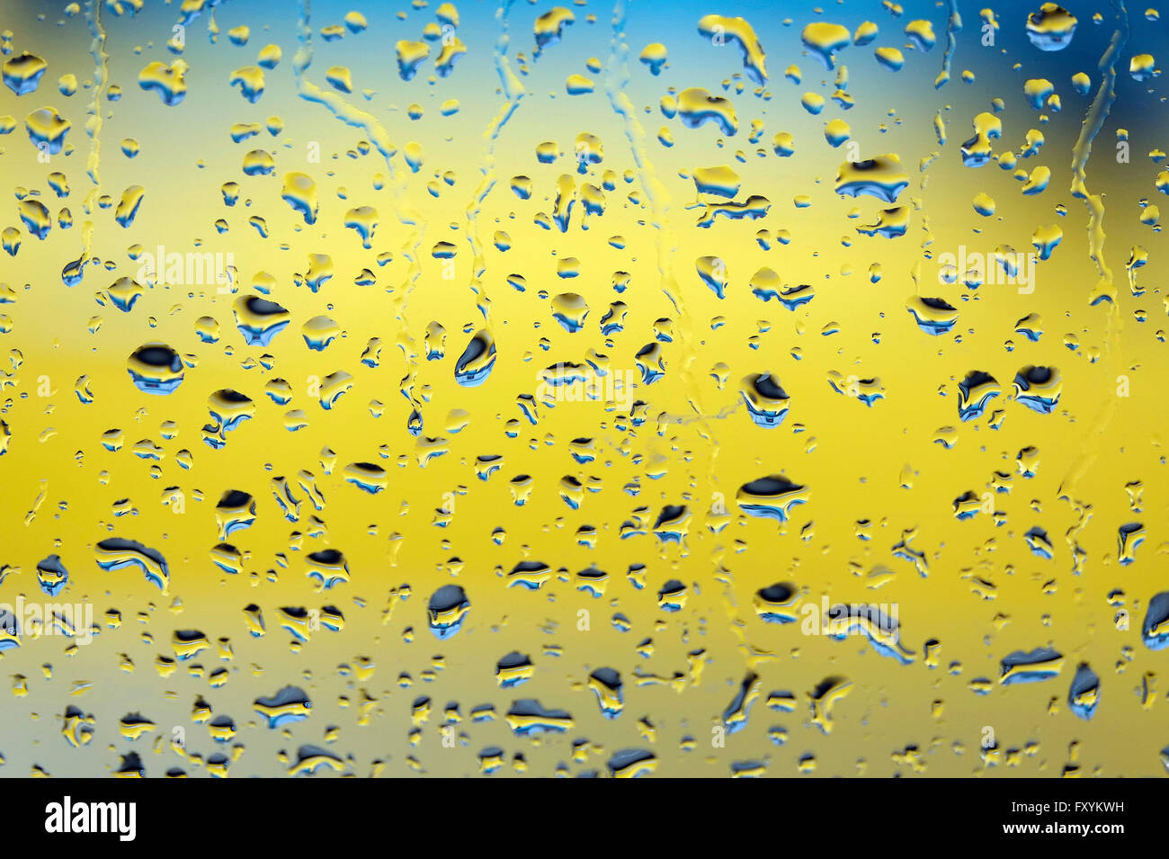 Les gouttelettes d'eau de pluie sur la fenêtre de verre automobile humide Banque D'Images