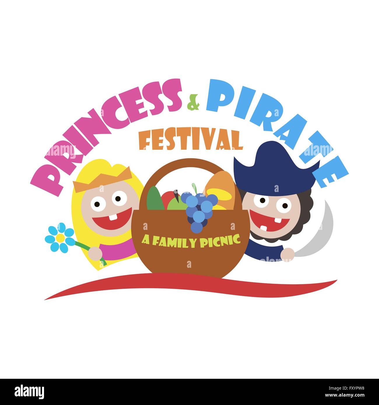 La princesse et le logo du festival pirate un pique-nique en famille. vector illustration Illustration de Vecteur