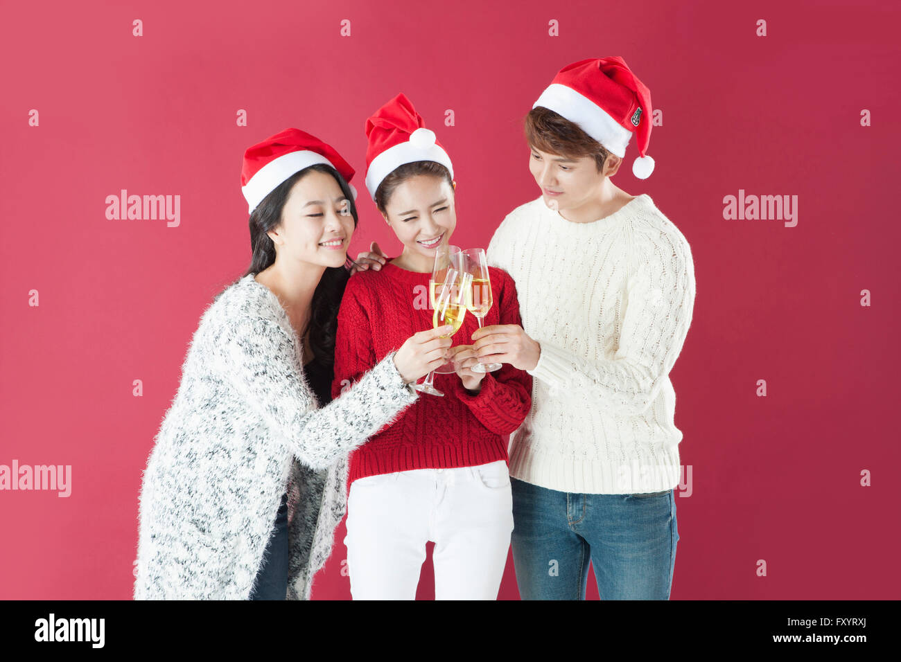 Portrait of young smiling people toasting at Christmas party Banque D'Images