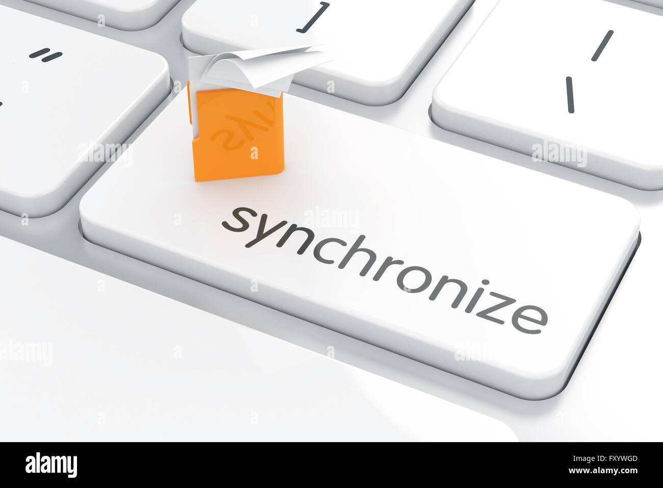 3d illustration de documents synchronisation ordinateur concept dossier jaune sur le clavier de l'ordinateur Banque D'Images
