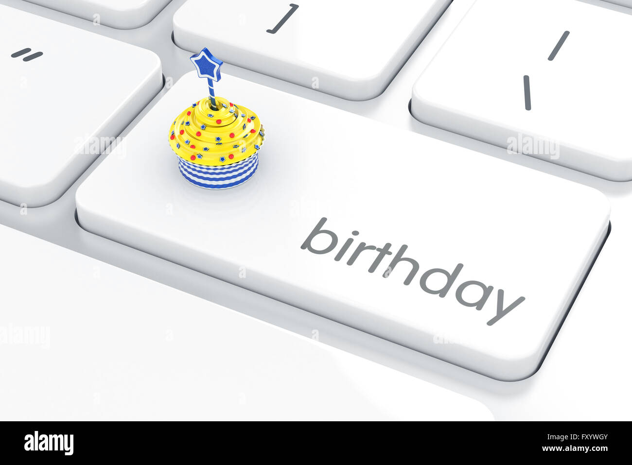 Clavier De L Ordinateur Avec Le Gateau Sur Le Bouton Entree Le Rendu 3d De Bouton D Anniversaire Photo Stock Alamy