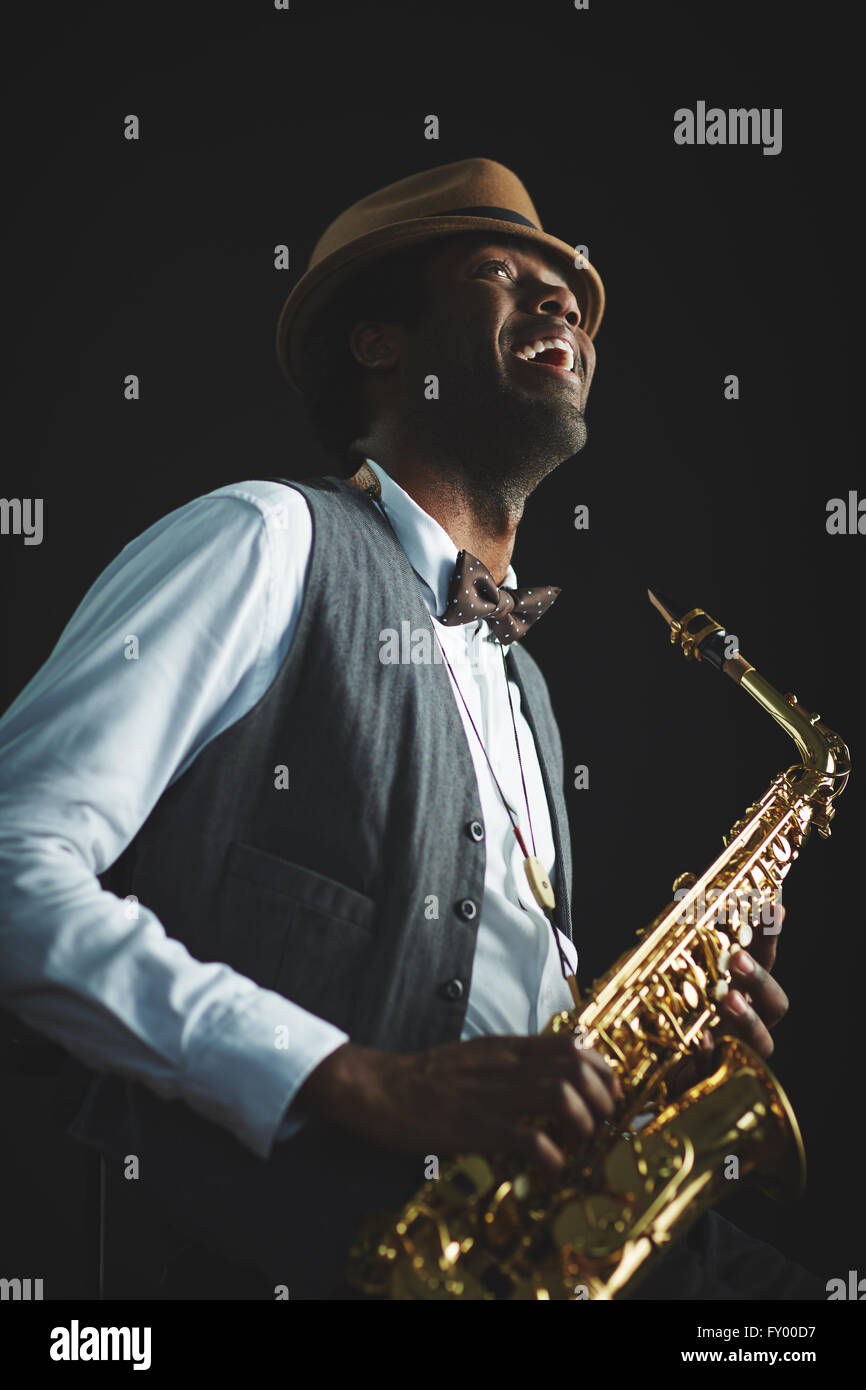 Homme de jazz joyeux Banque D'Images